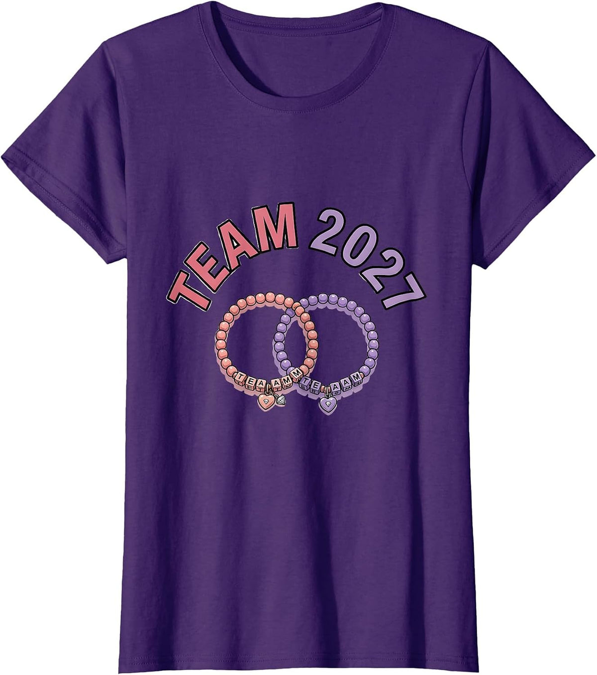 Women's Team 2027 Cute Matching Friendship Bead Bracelets Girls T-Shirt - Purple