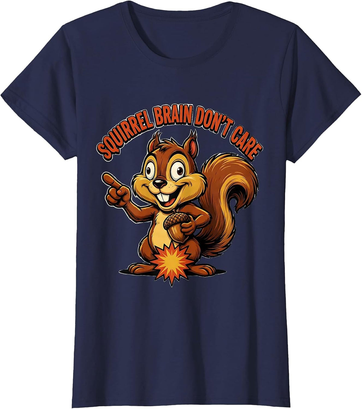 Women's Squirrel Brain Don't Care ADHD Awareness Design T-Shirt - Navy Blue