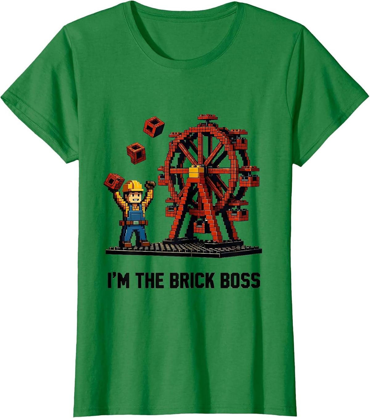 Women's I'm The Brick Boss Pixel Art Master Builder Birthday Humor T-Shirt - Kelly Green