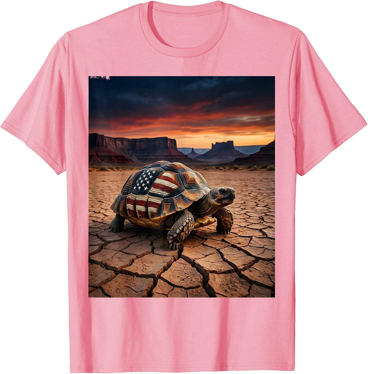Men's Desert Tortoise Cracked Earth Crossing Illustration T-Shirt - Pink