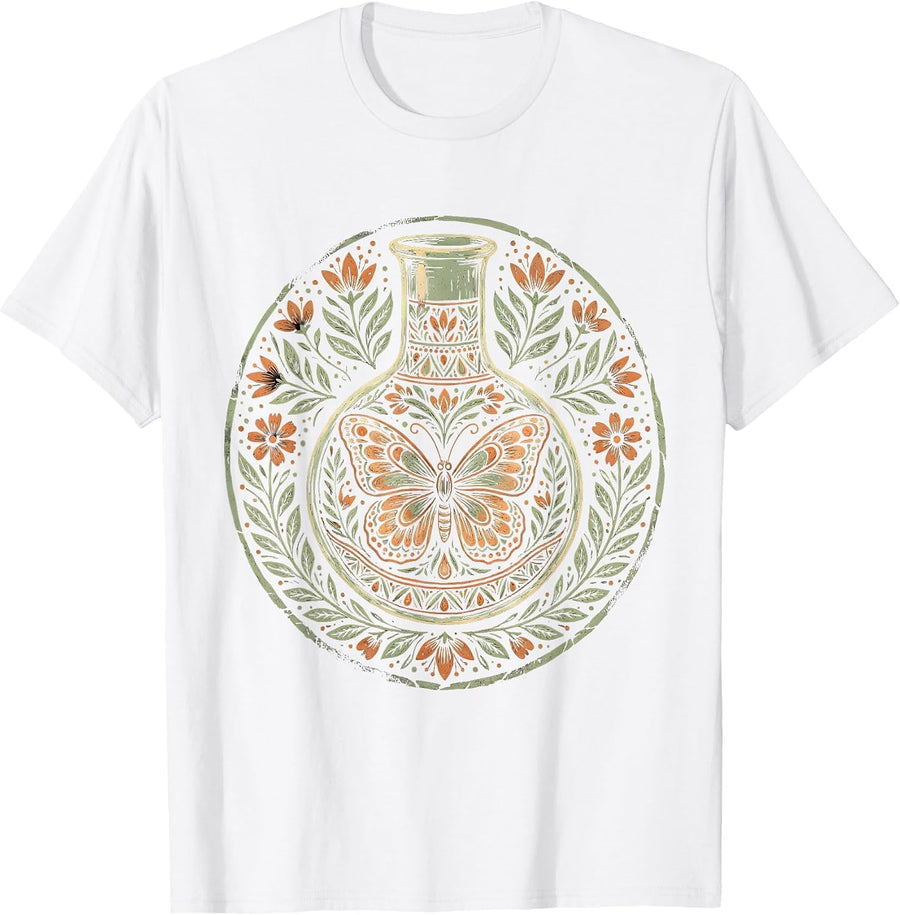 Men's Science Beaker Butterfly Illustration Teacher Gift T-Shirt - White