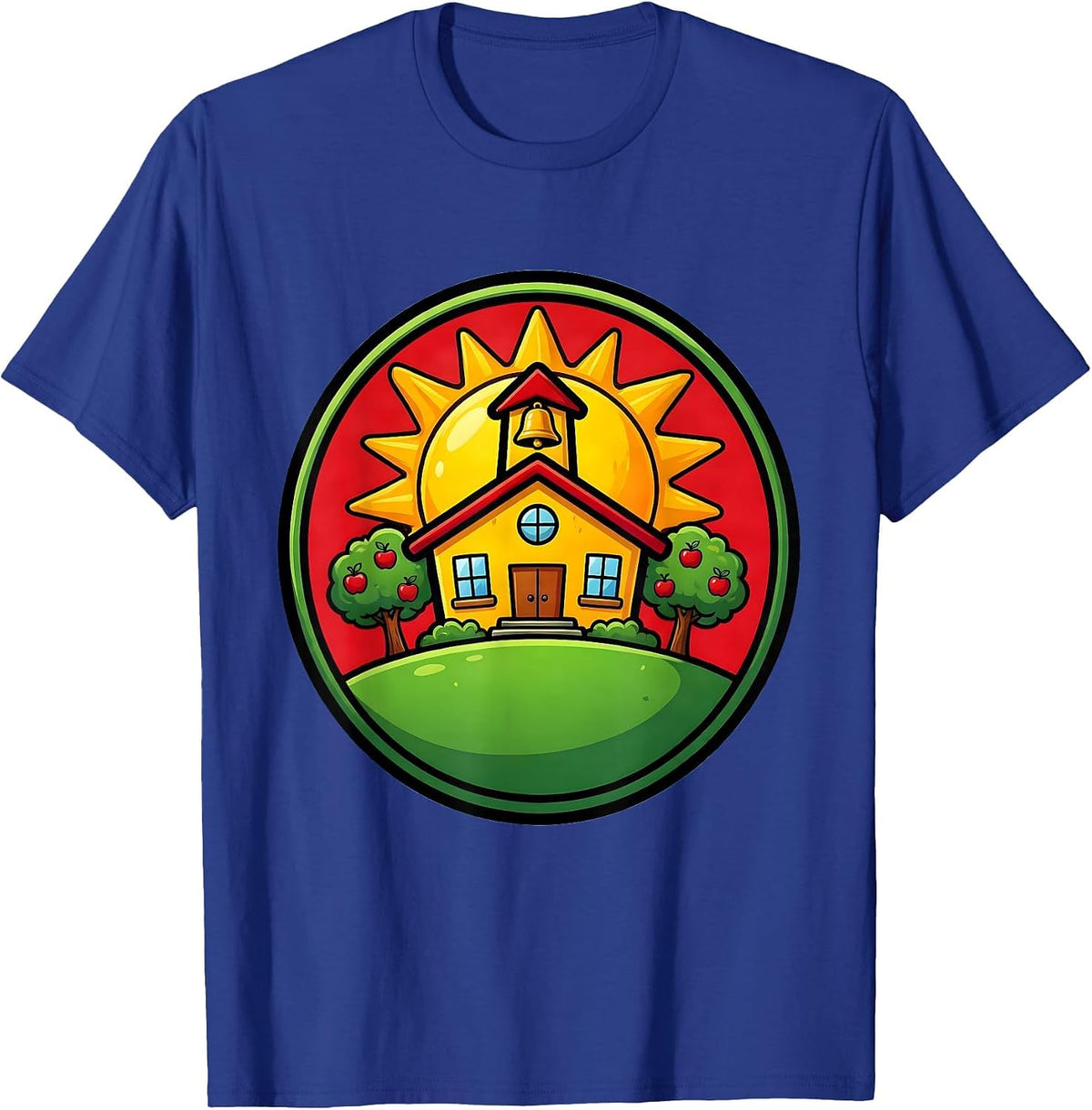 3rd Grade Teacher Schoolhouse Sunrise Illustration T-Shirt - Royal Blue