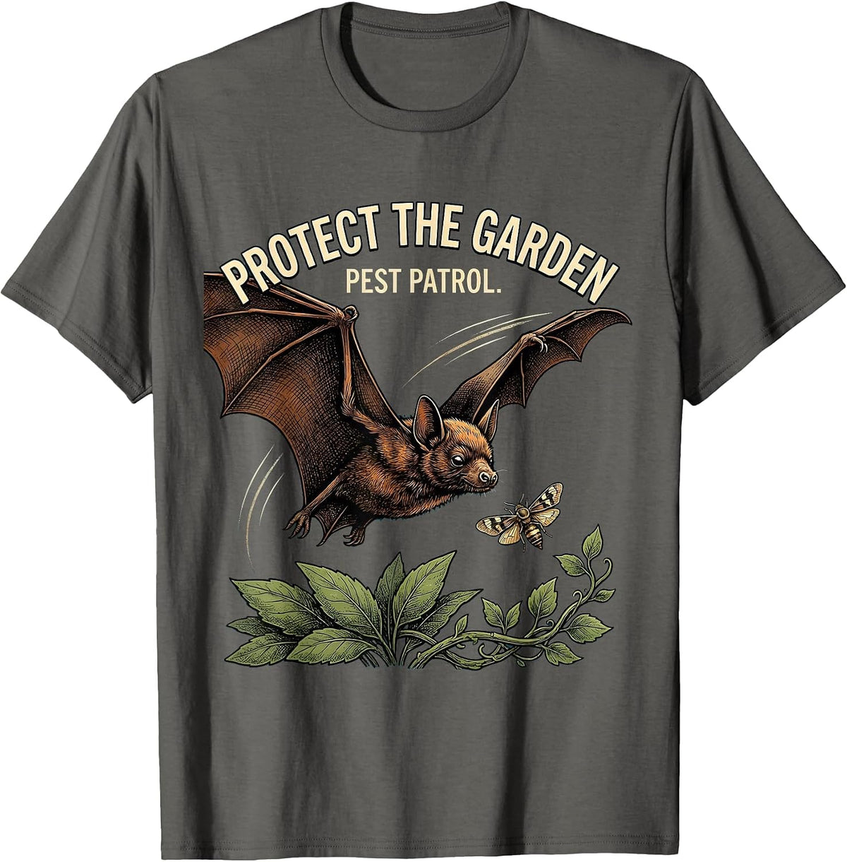 Men's Protect The Garden Pest Patrol Bat Lover Wildlife T-Shirt - Asphalt Grey