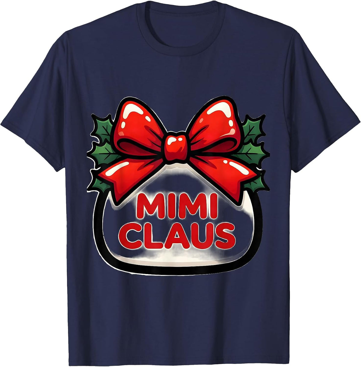 Mimi Claus Bright Cartoon Christmas Family Matching Pajama T-Shirt - Navy Blue
