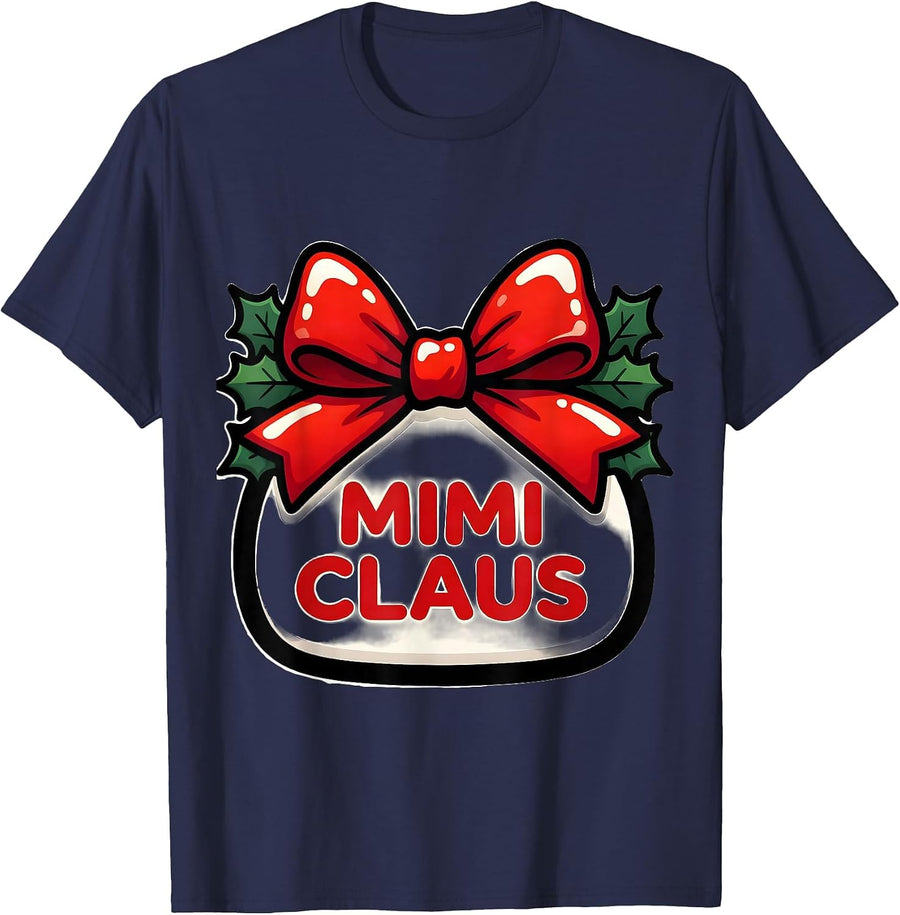 Mimi Claus Bright Cartoon Christmas Family Matching Pajama T-Shirt - Navy Blue