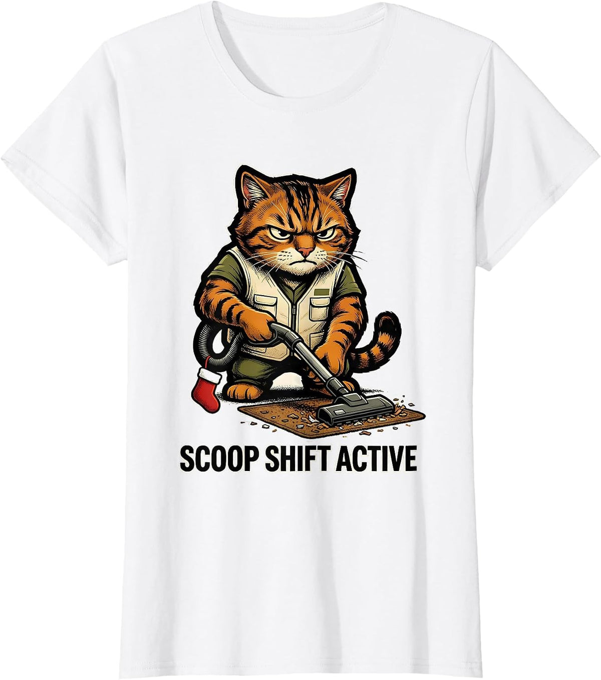 Women's Scoop Shift Active Funny Cat Lover Grumpy Christmas Humor T-Shirt - White
