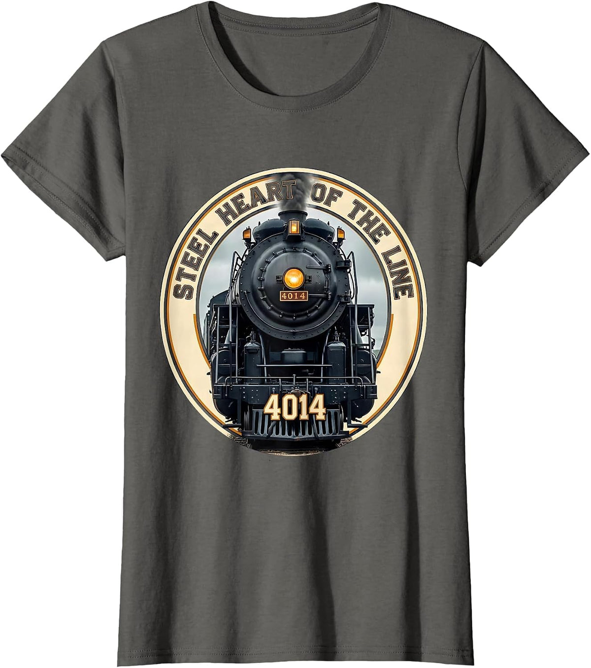 Women's Steel Heart Of The Line Vintage Steam Locomotive Railroad T-Shirt - Asphalt Grey