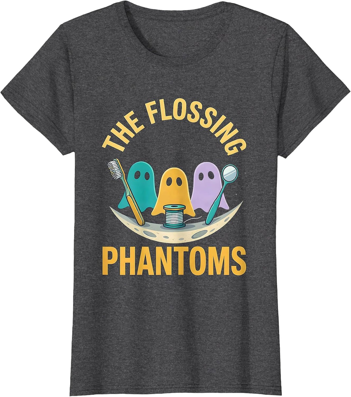 Women's The Flossing Phantoms Halloween Dentist Dental Humor Costume T-Shirt - Dark Heather Grey