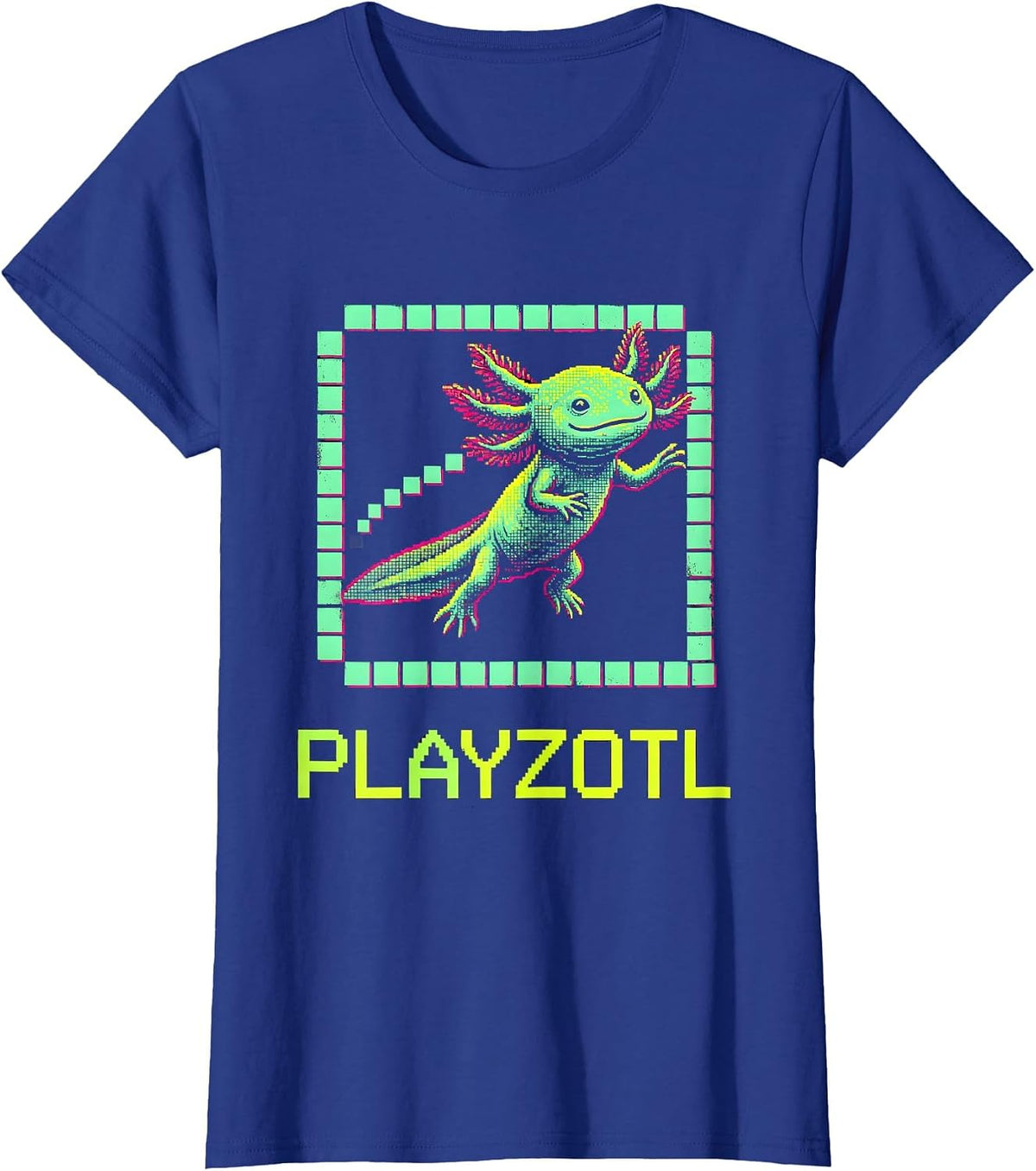 Women's Playzotl Pixel Art Kawaii Axolotl Gamer Kids Gift T-Shirt - Royal Blue