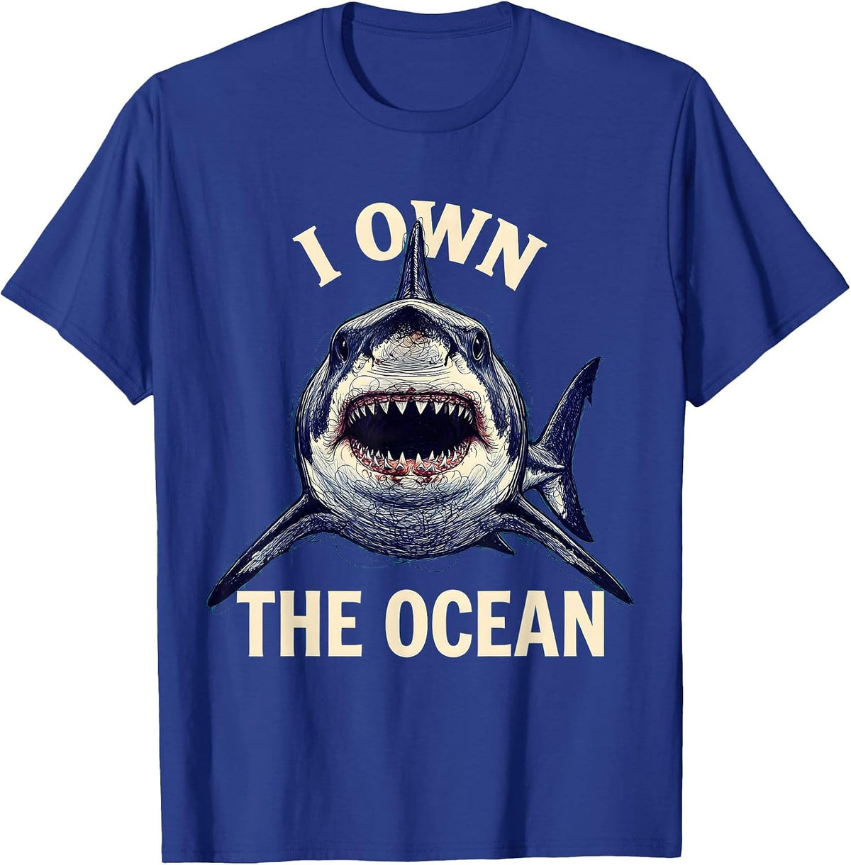 I Own The Ocean Bold Shark Graphic Design T-Shirt - Royal Blue