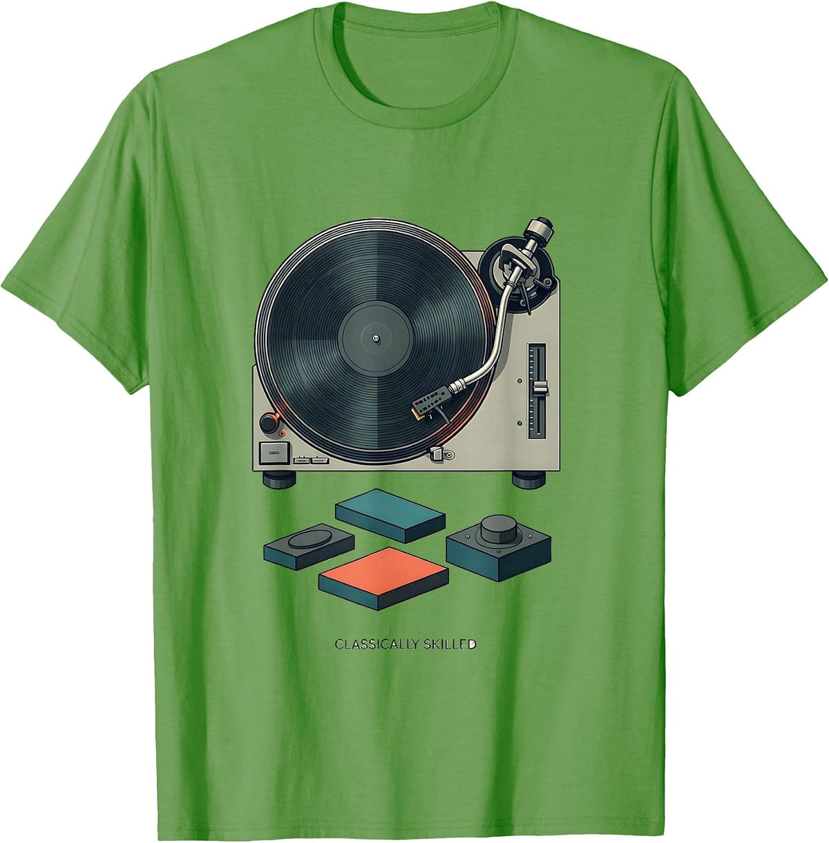 Men's Classically Skilled Midcentury Modern Analog Tech Nostalgia T-Shirt - Grass Green