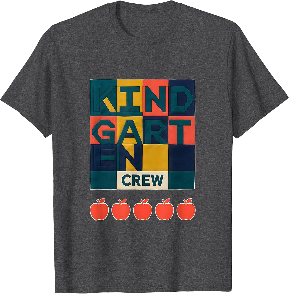 Kindergarten Crew Quilt Patchwork Teacher Student Back T-Shirt - Dark Heather Grey