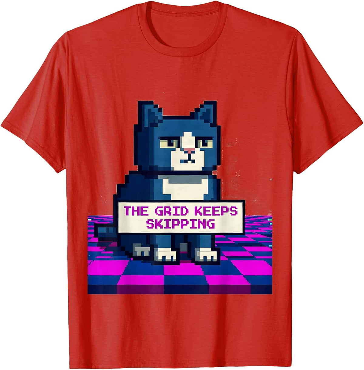 Men's The Grid Keeps Skipping Pixel Art Weirdcore Kidcore T-Shirt - Red