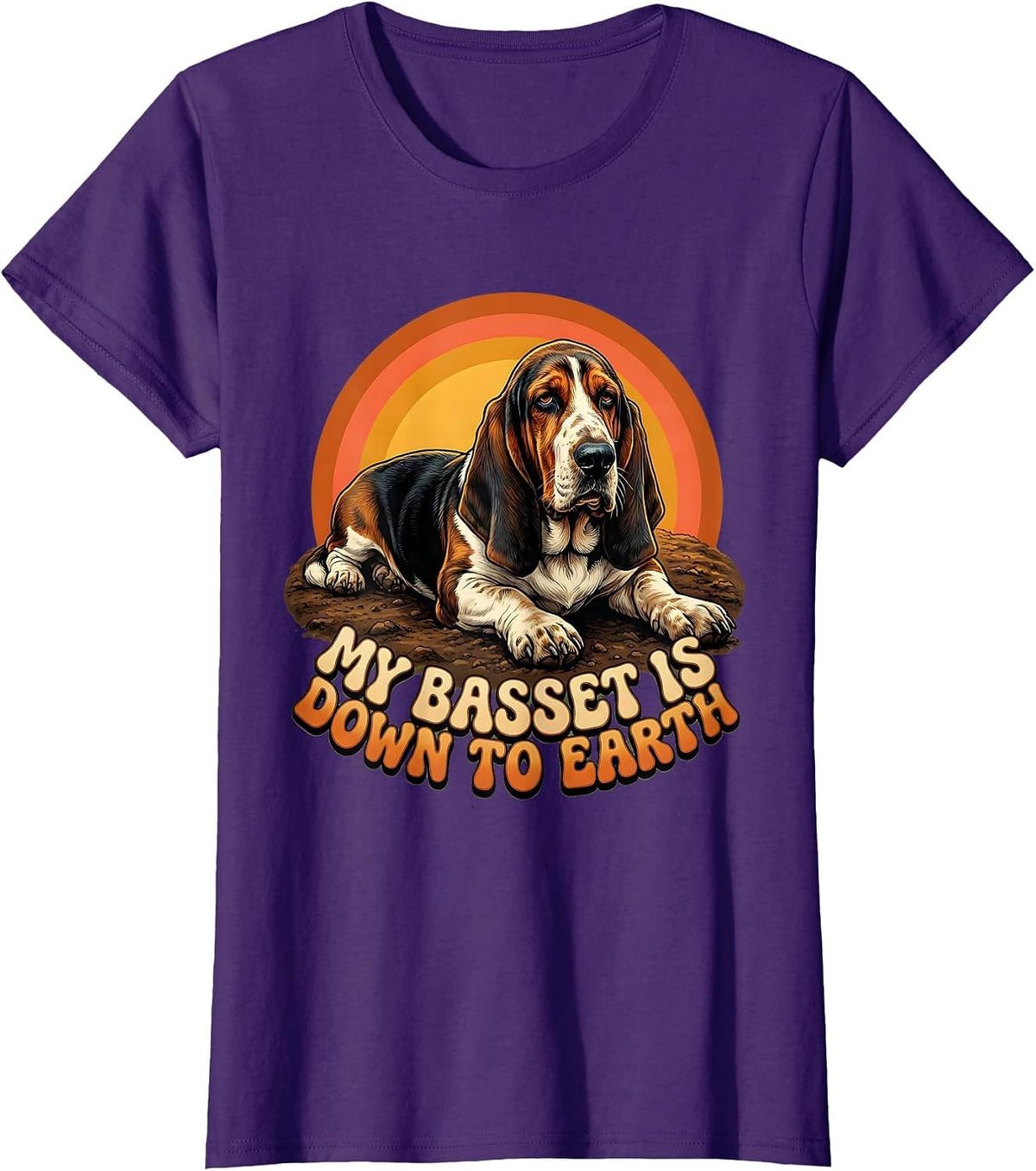Women's My Basset Is Down To Earth Funny Basset Hound Owner Breed T-Shirt - Purple