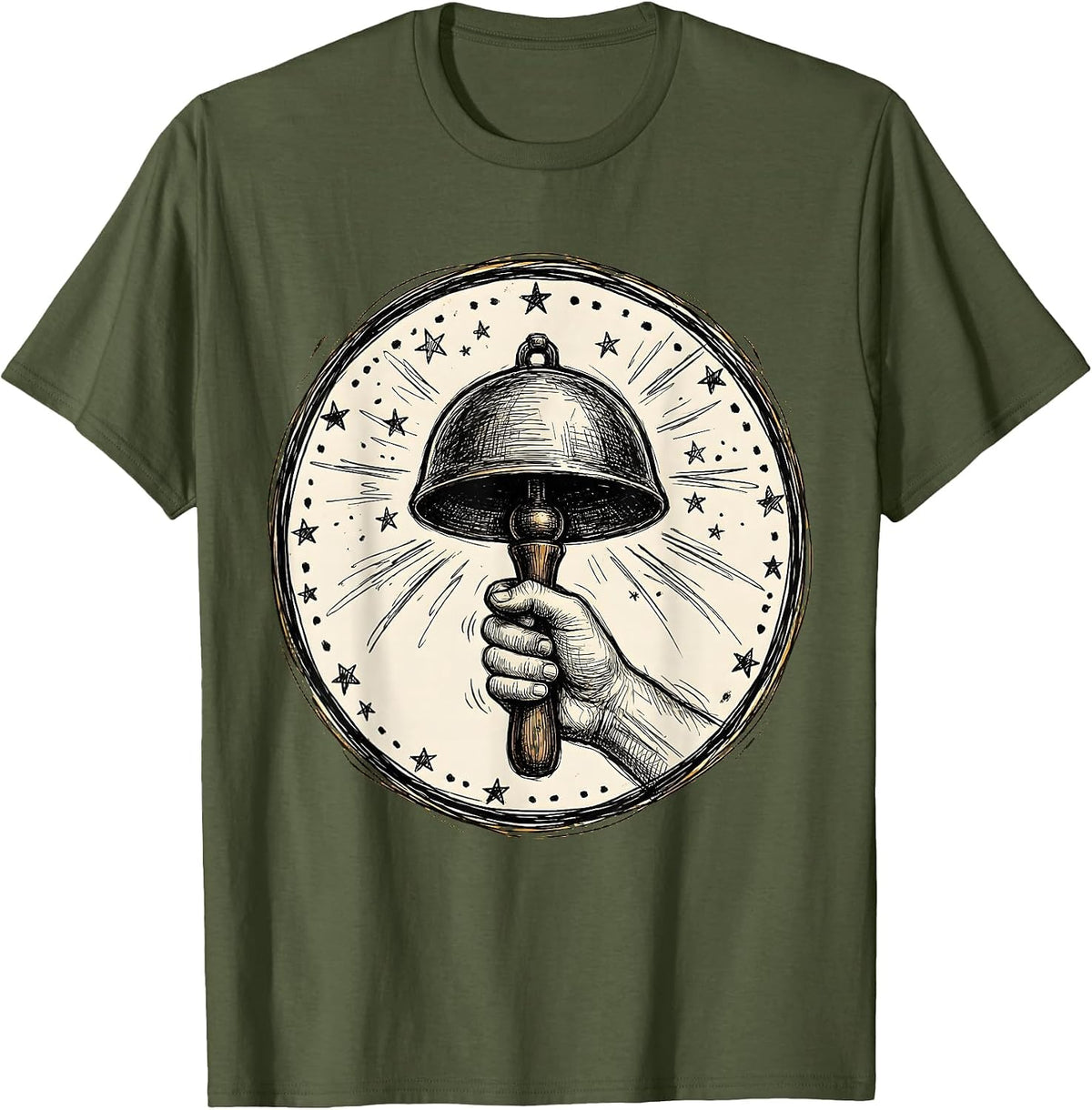 3rd Grade Teacher Vintage School Bell Illustration T-Shirt - Olive Green