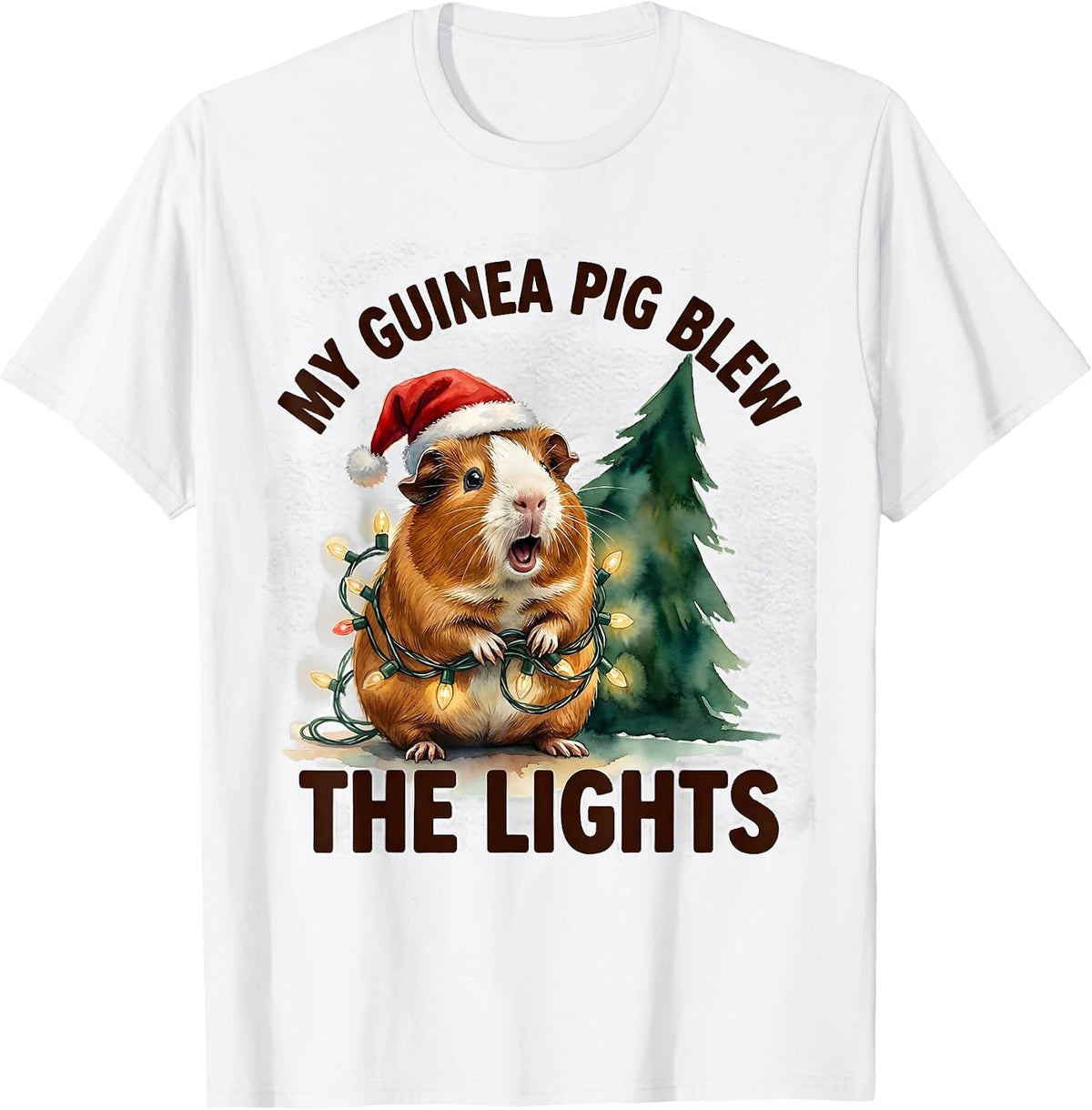 Men's My Guinea Pig Blew The Lights Funny Animal Christmas Lights T-Shirt - White