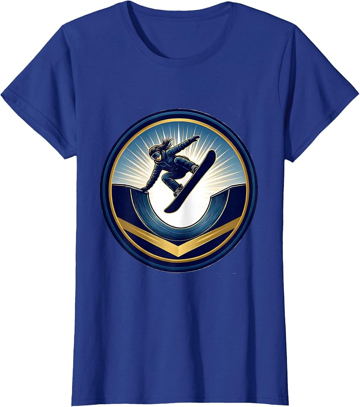 Women's Snowboarder Halfpipe Launch Graphic Design T-Shirt - Royal Blue