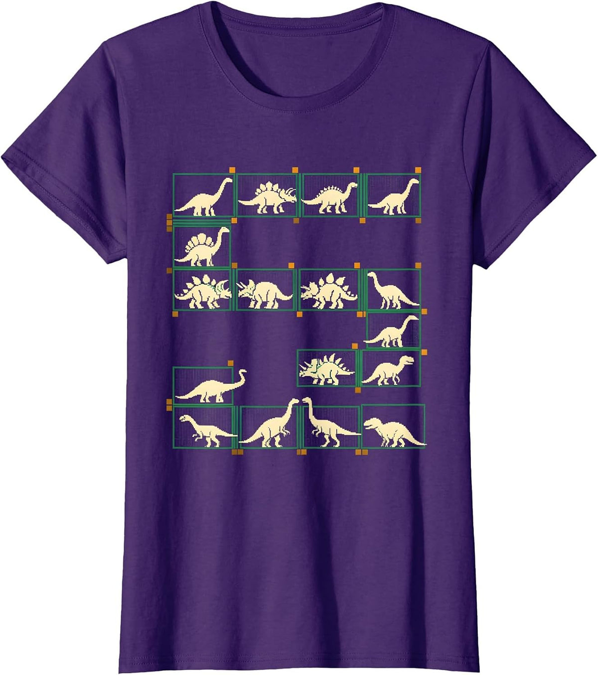 Women's Dinosaur Alphabet Pixel Art Kids Learning Gift T-Shirt - Purple