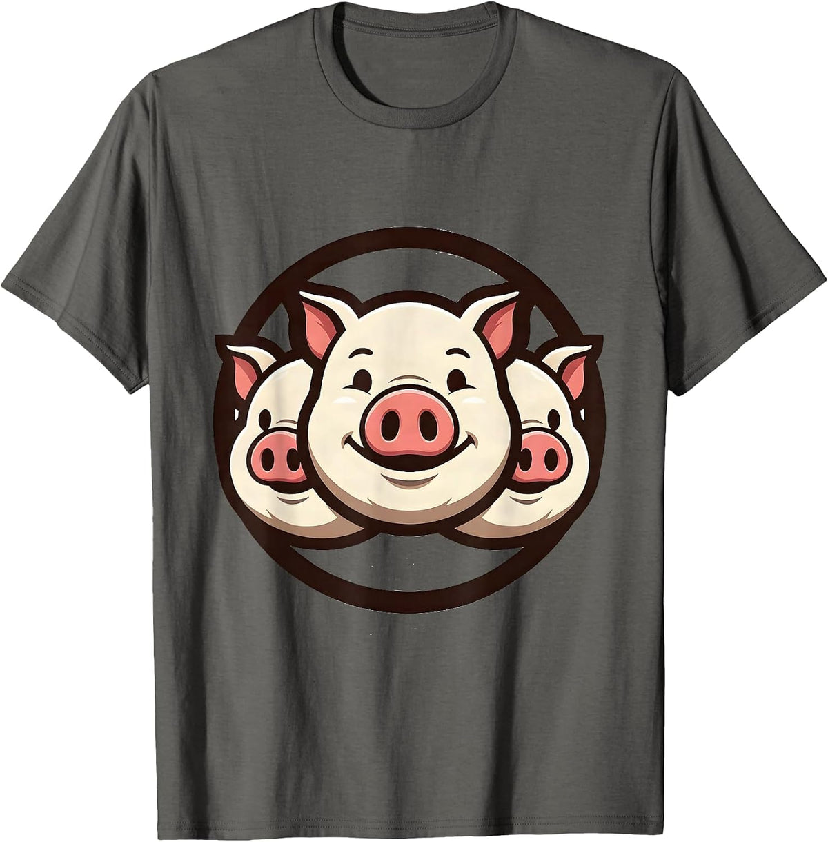 Men's Pig Mascot Logo Funny Pig Lover Novelty Humor T-Shirt - Asphalt Grey