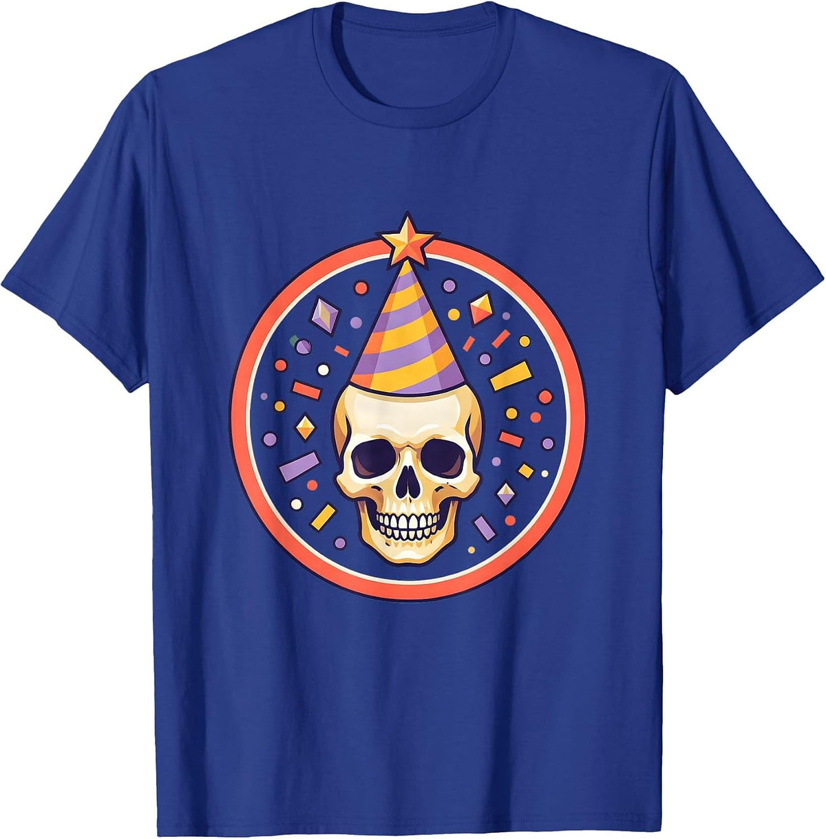 Men's Birthday Squad Skull Party Hat Confetti Design T-Shirt - Royal Blue
