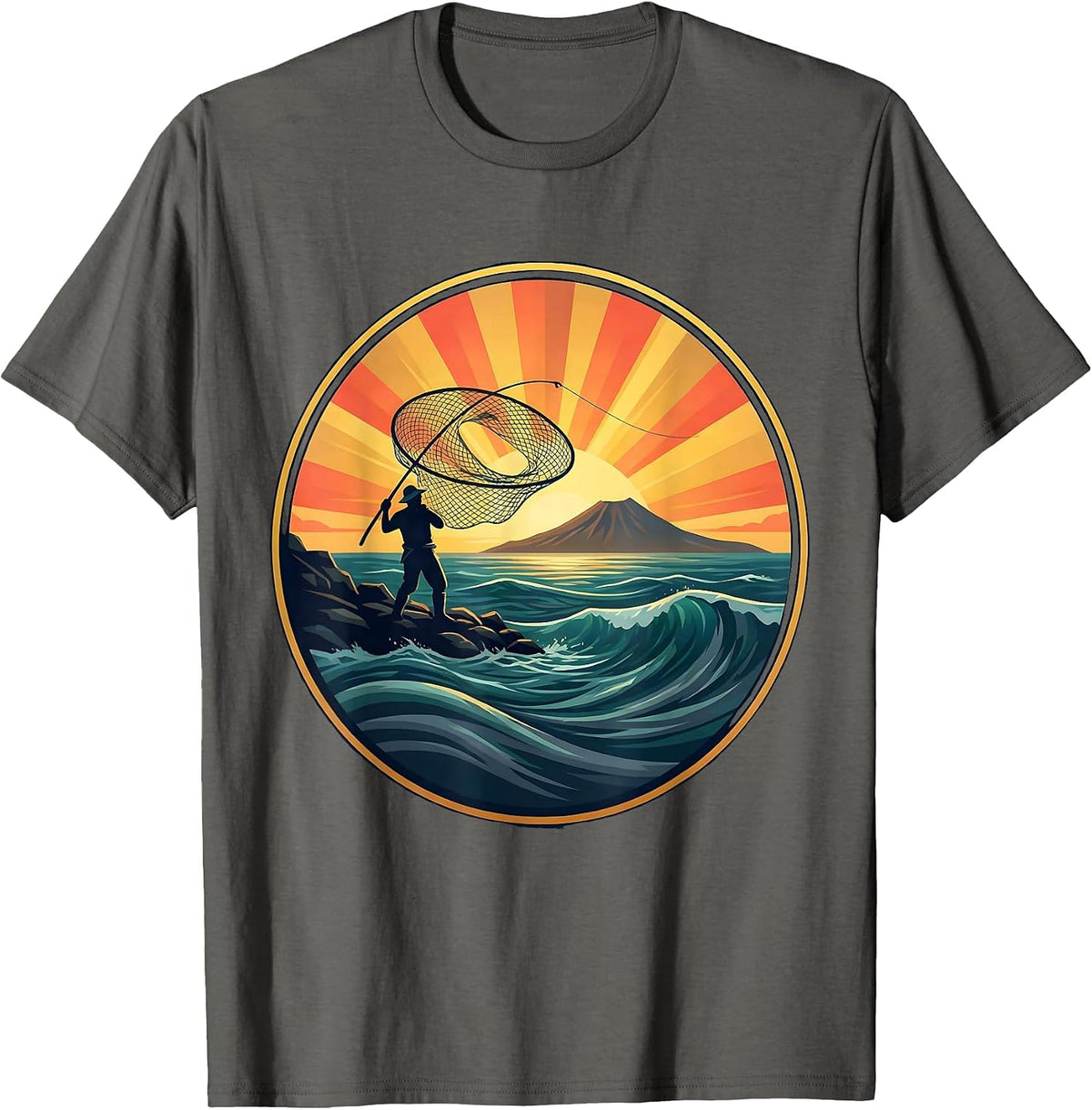 Hawaii Fisherman Casting Net Golden Sunrise T-Shirt - Asphalt Grey