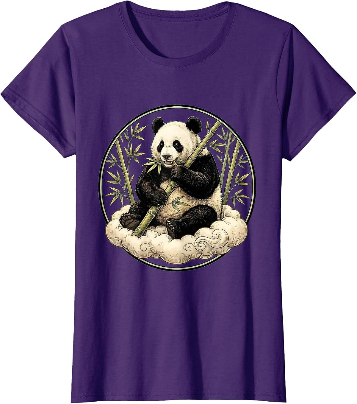 Women's Panda Floating on Cloud Eating Bamboo T-Shirt - Purple