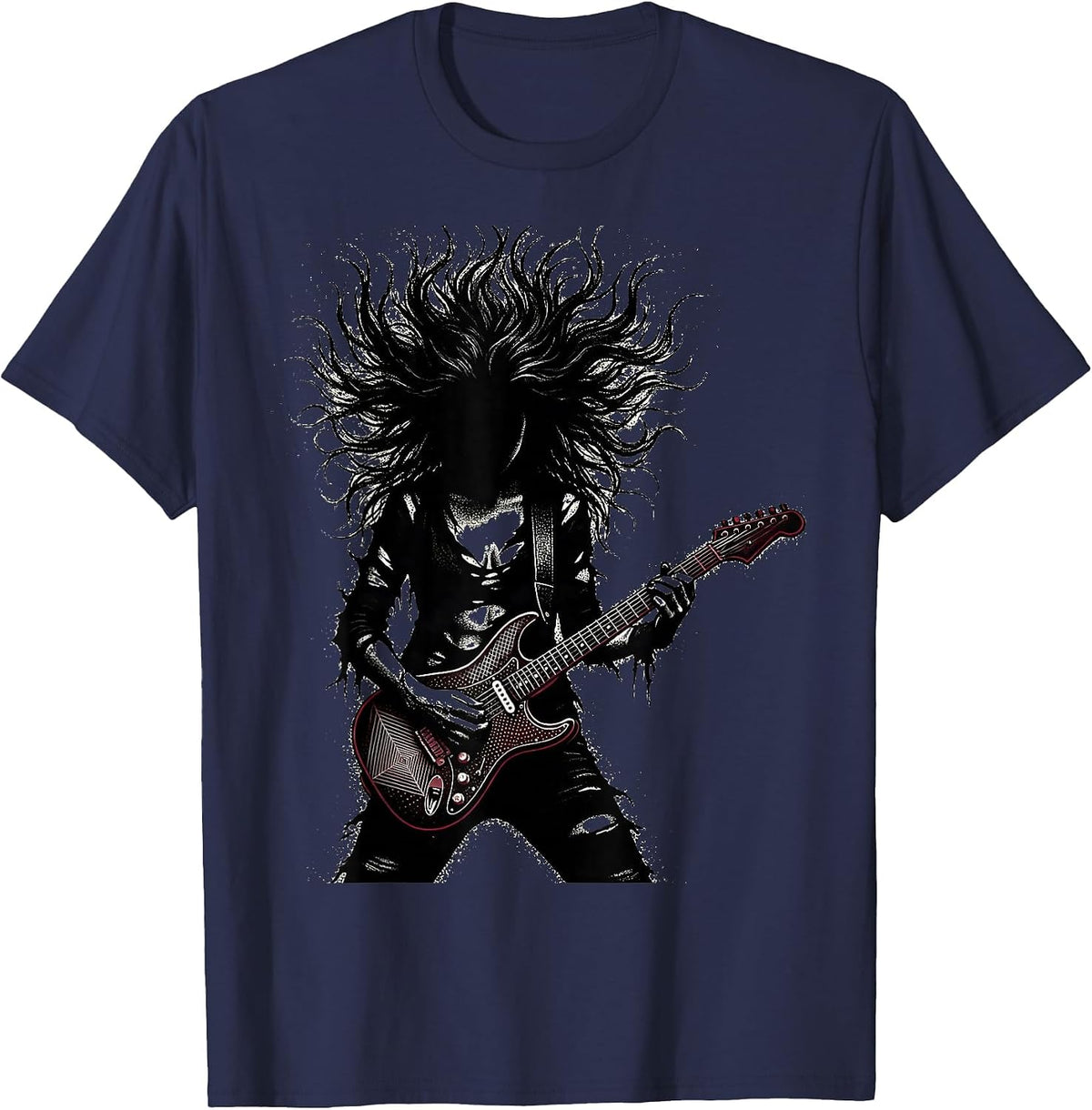 Men's Grunge Electric Guitar Rock Illustration T-Shirt - Navy Blue