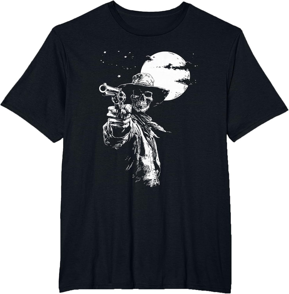 Skeleton Cowboy Gunslinger Moon Goth Outlaw Western Gothic T-Shirt - Black