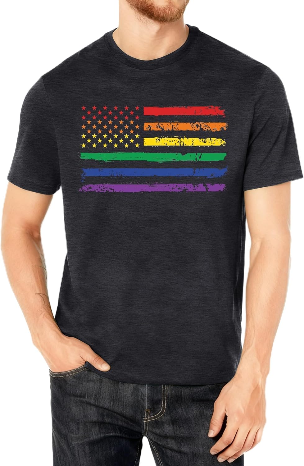Pride Shirts Men Gay Pride Rainbow T-Shirts Pride Month Outfit LGBTQ Short Sleeve - Grey1