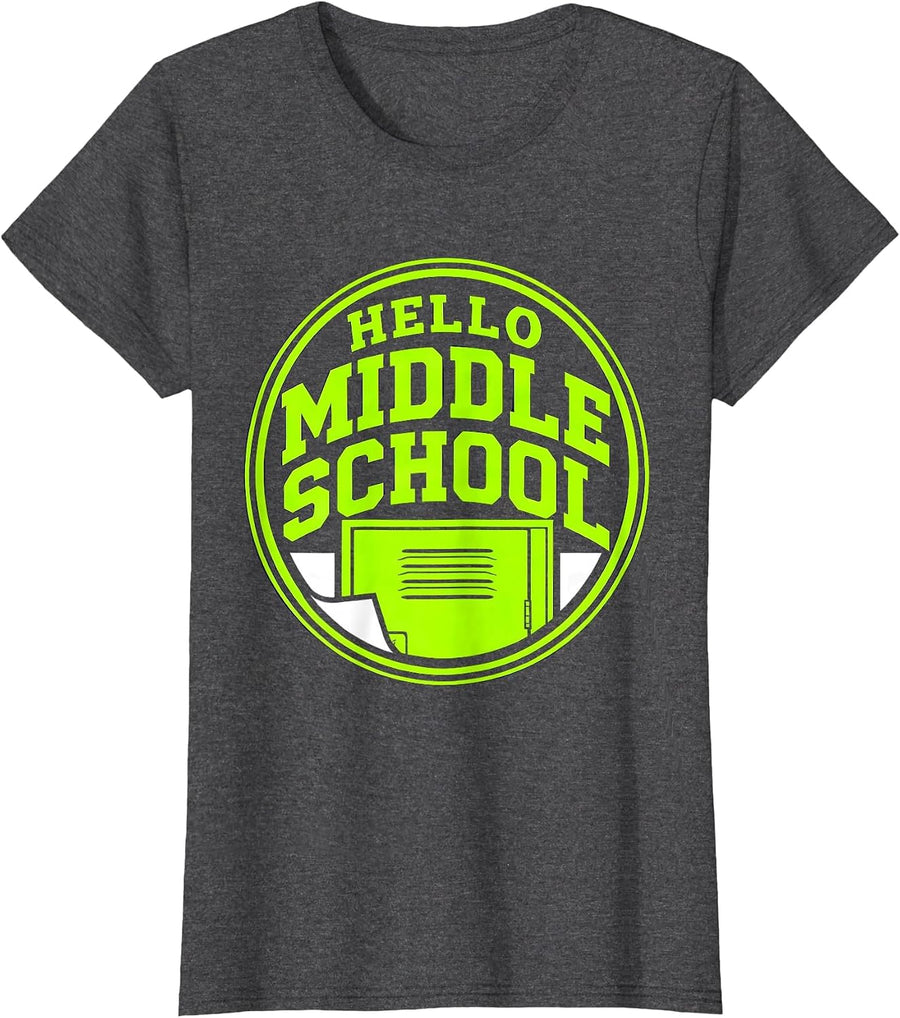 Women's Hello Middle School Cute Kids First Day of School Student T-Shirt - Dark Heather Grey