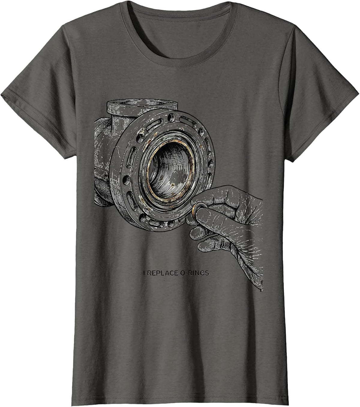 Women's I Replace O-Rings Funny Plumber Pipefitter Steamfitter T-Shirt - Asphalt Grey