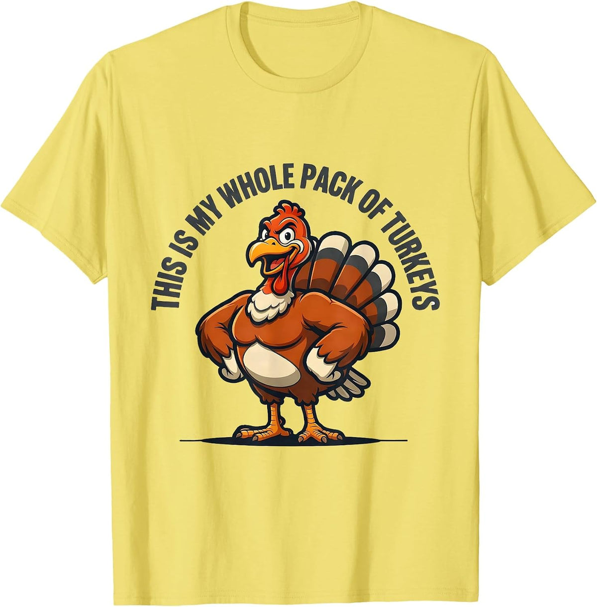 Men's This Is My Whole Pack Of Turkeys Funny Thanksgiving Family T-Shirt - Lemon Yellow