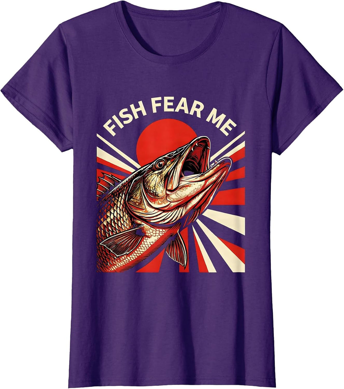 Women's Fish Fear Me Funny Fishing Graphic Design T-Shirt - Purple