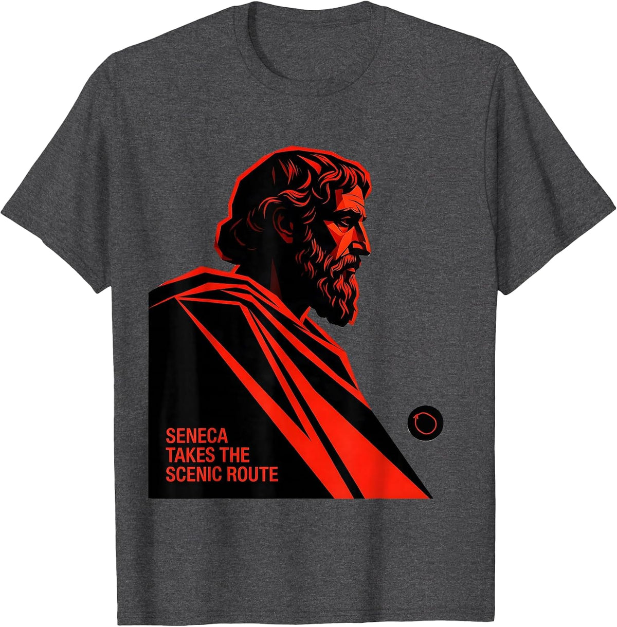 Seneca Takes The Scenic Route Funny Philosopher Pun T-Shirt - Dark Heather Grey