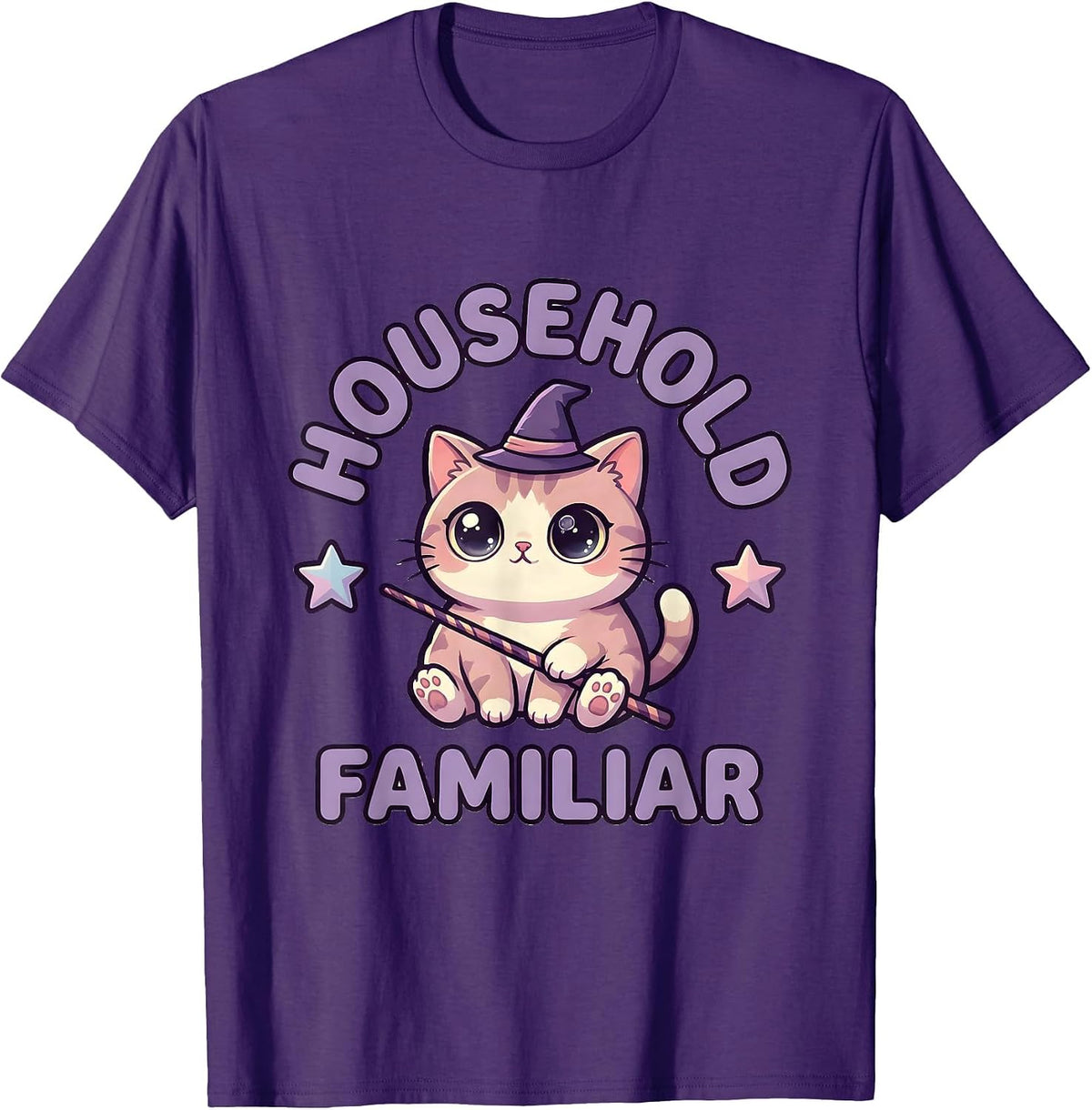 Men's Household Familiar Cute Kawaii Pastel Goth Cat Character T-Shirt - Purple