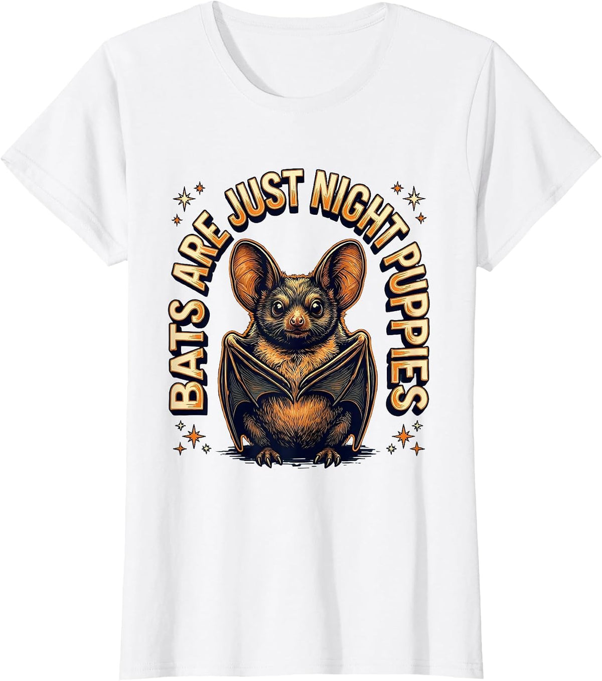 Women's Bats Are Just Night Puppies Funny Bat Lover Halloween Humor T-Shirt - White