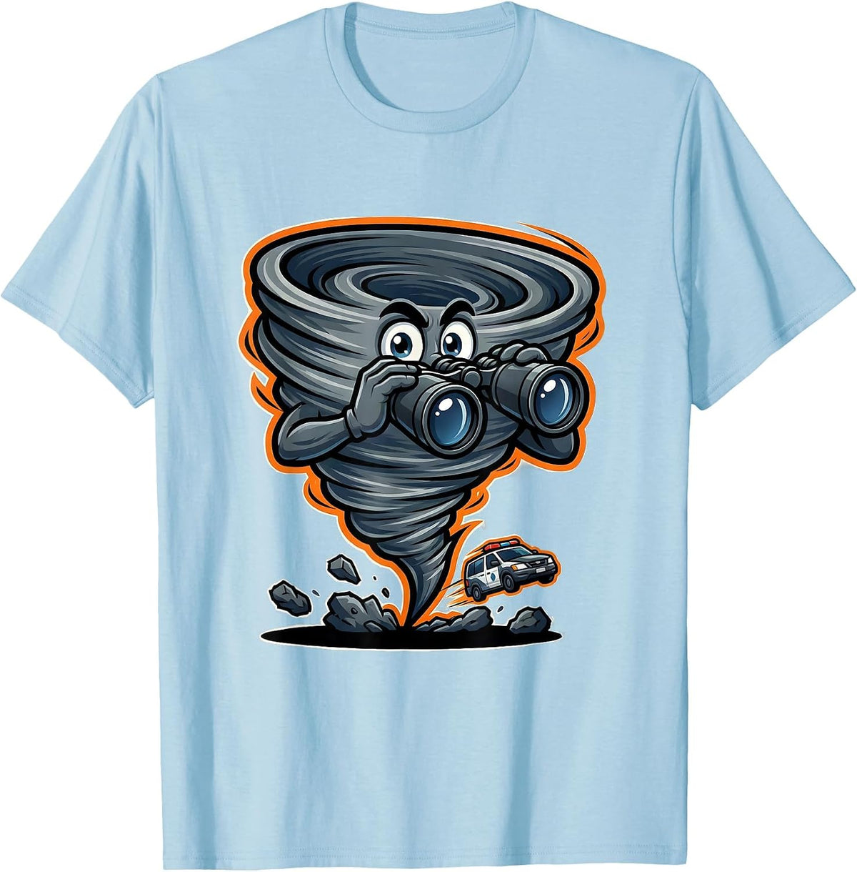 Men's Wide-Eyed Tornado Mascot Storm Chaser Meteorology Humor T-Shirt - Baby Blue