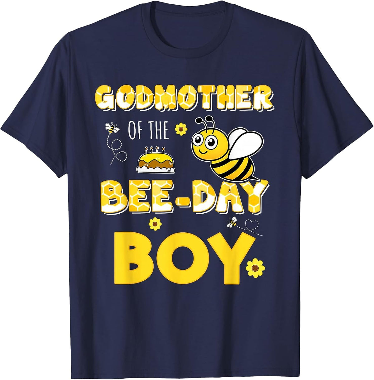 Godmother of The Bee-Day Boy Hive Party Matching Birthday T-Shirt - Navy Blue