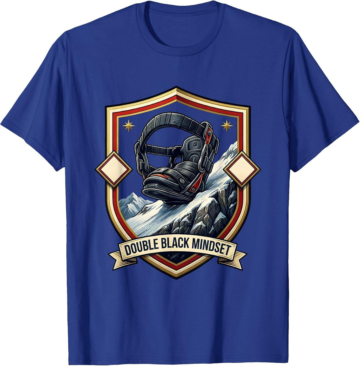 Men's Double Black Mindset Funny Snowboarder Ski Humor Emblem T-Shirt - Royal Blue