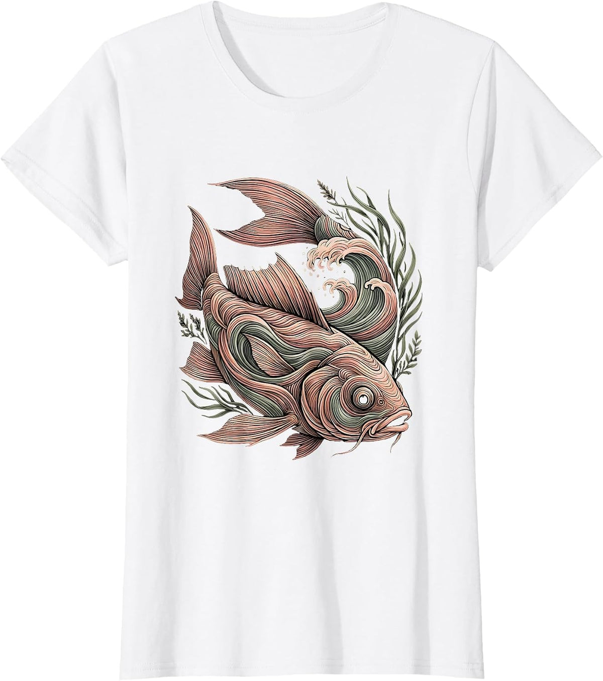 Christian Fish Symbol Ocean Waves Illustration T-Shirt - White