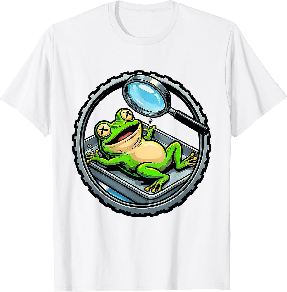 Men's Frog Dissection Tray Magnifier Science Art T-Shirt - White