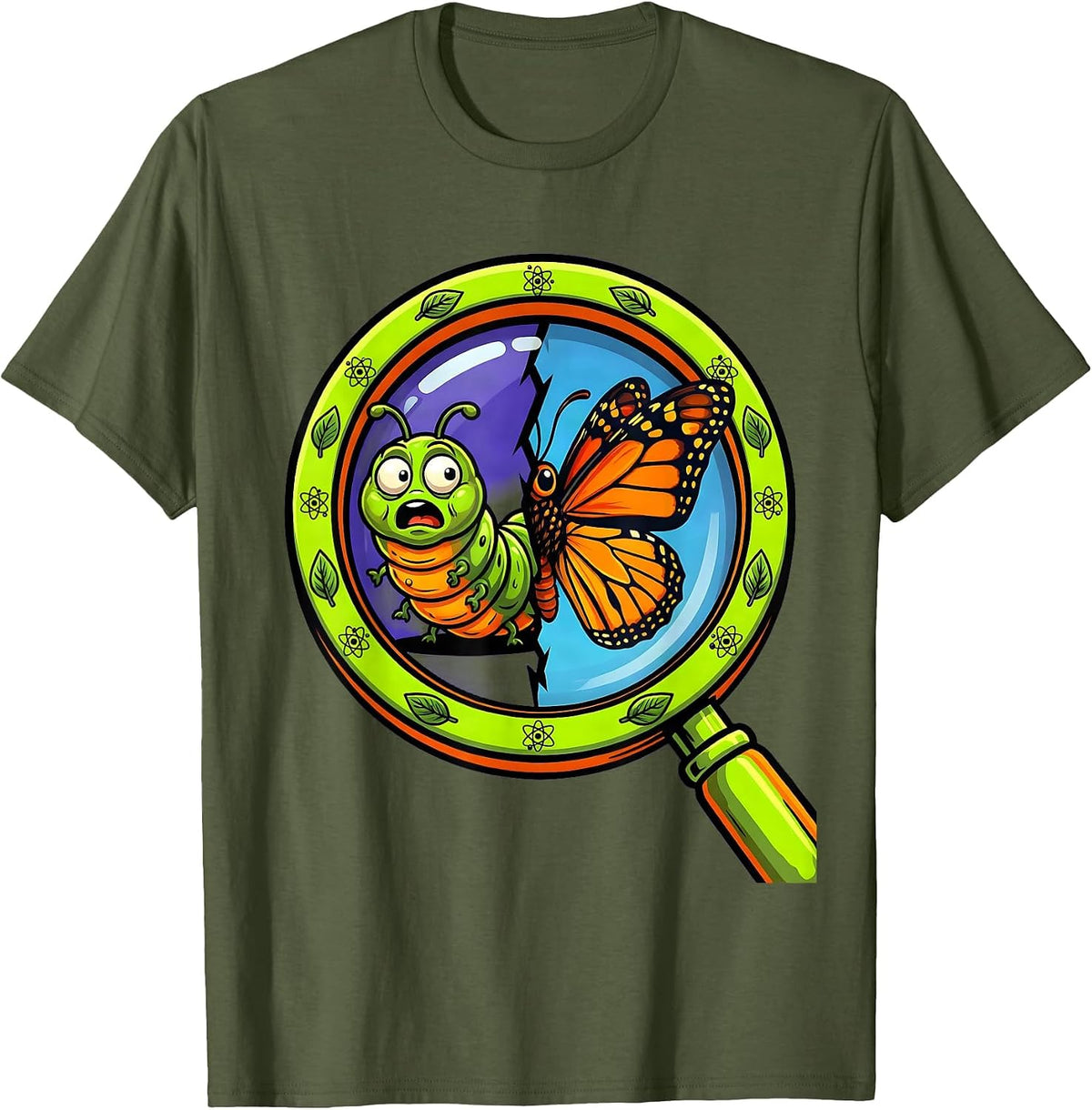 Men's Science Teacher Caterpillar Butterfly Metamorphosis T-Shirt - Olive Green