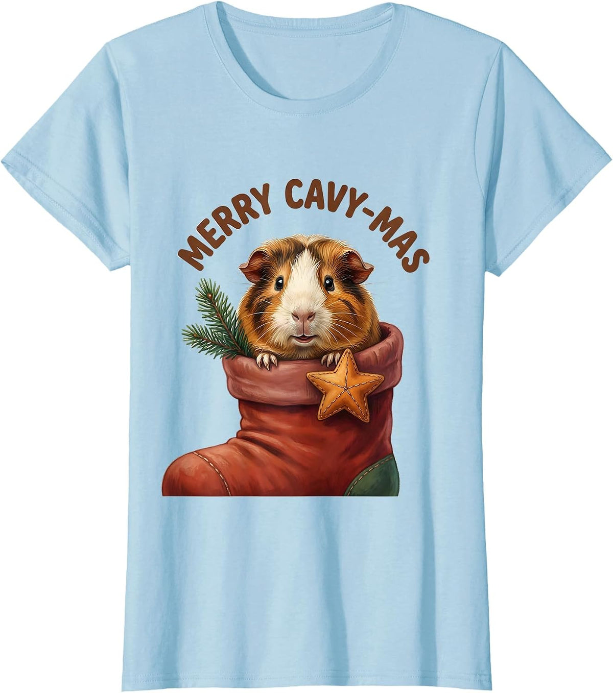 Women's Merry Cavy-mas Storybook Guinea Pig Christmas Pet Lover T-Shirt - Baby Blue