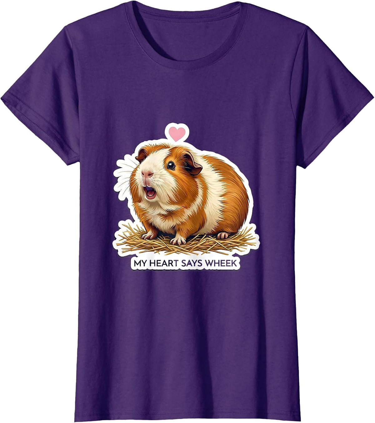 Women's My Heart Says Wheek Cute Guinea Pig Lover Owner Humor T-Shirt - Purple