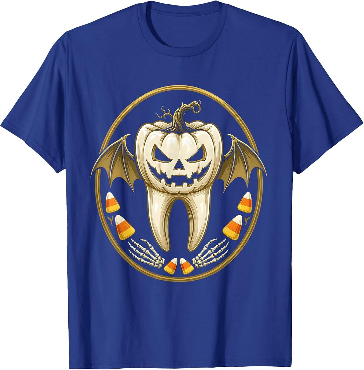 Men's Halloween Jack-O-Lantern Molar Dental Tooth Design T-Shirt - Royal Blue
