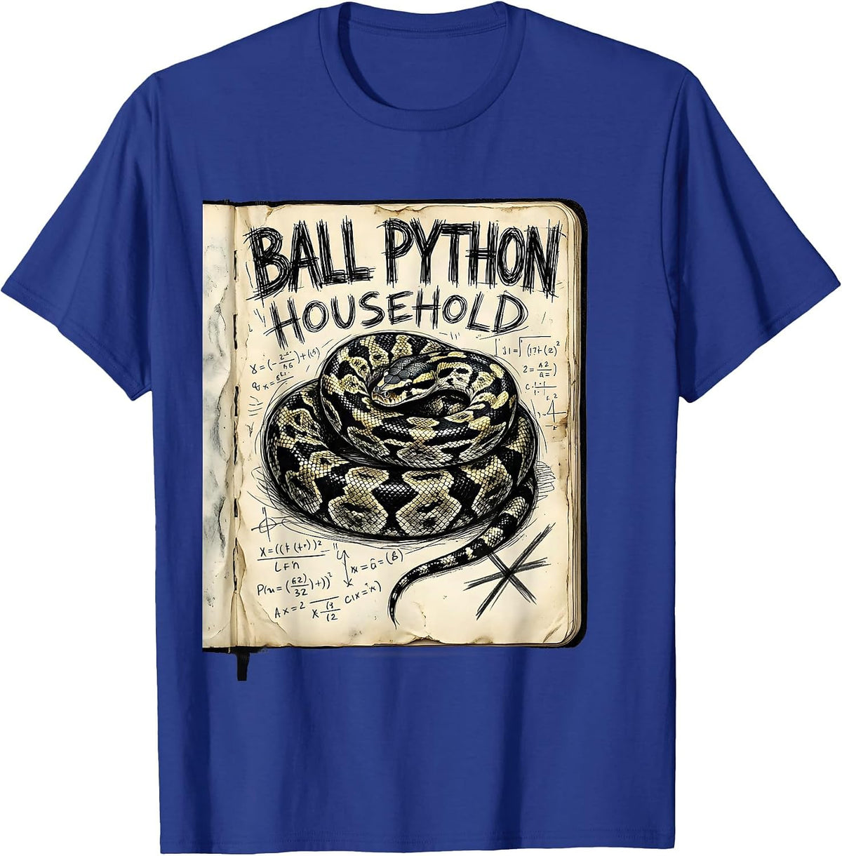 Ball Python Household Hand-Sketched Snake Lover Humor T-Shirt - Royal Blue