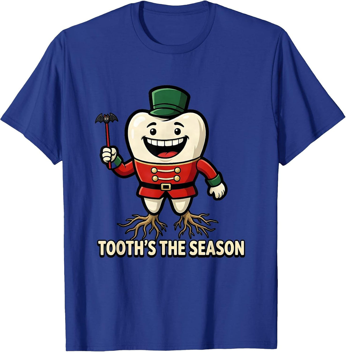 Men's Tooth's the Season Funny Cartoon Dentist Christmas Dental T-Shirt - Royal Blue