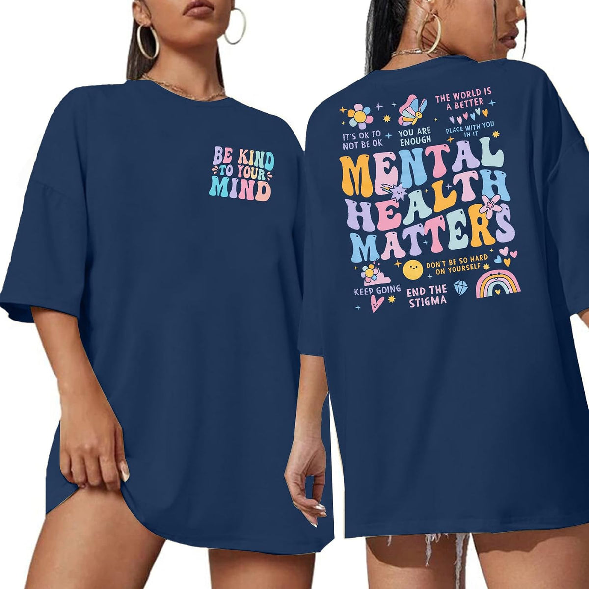 Mental Health Matters Shirt Women Be Kind to Your Mind Letter Print Tshirt Inspirational Tee Graphic Short Sleeve Top - Blue