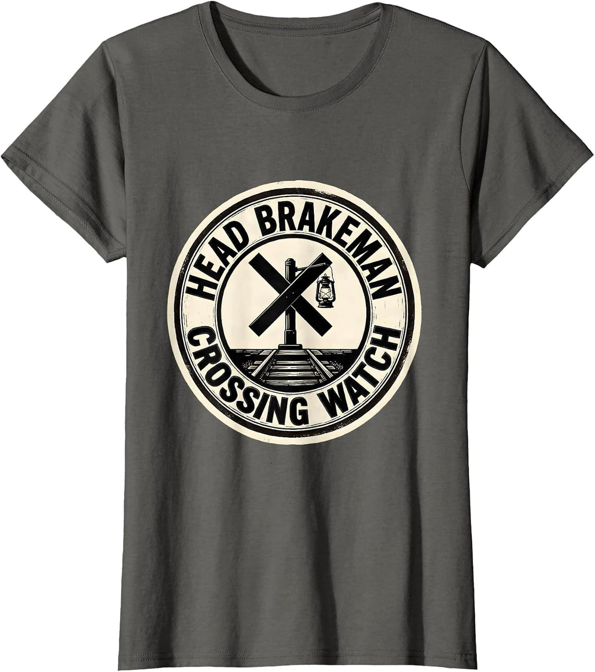Women's Head Brakeman, Crossing Watch Vintage Steam Train Enthusiast T-Shirt - Asphalt Grey