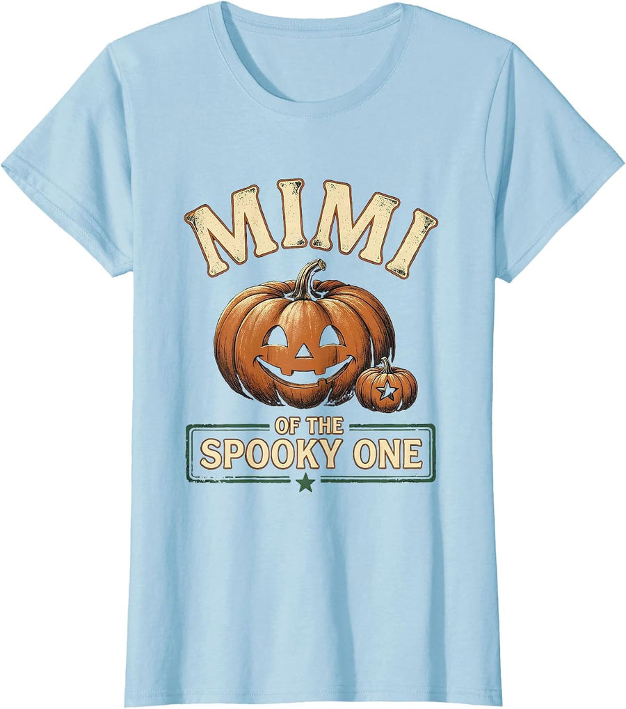 Women's MIMI OF THE SPOOKY ONE Vintage Halloween Family Role Gift T-Shirt - Baby Blue